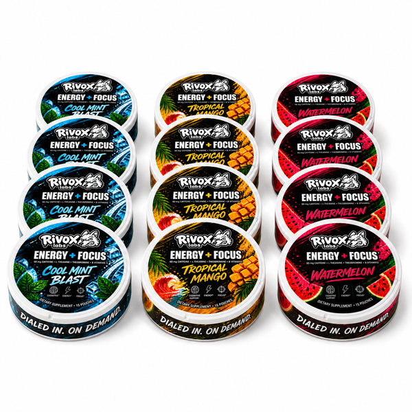Rivox Focus Pouches – 12-Pack | 4 of each flavor, Zero Nicotine