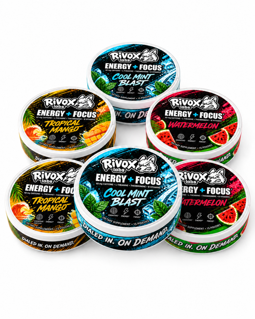 Rivox Focus Pouches 6-can pack, two of each flavor