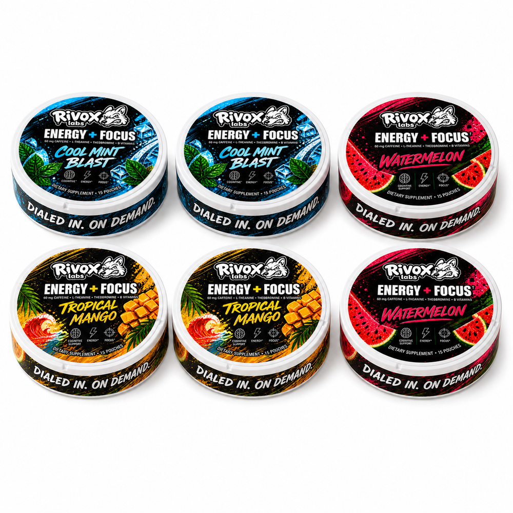 Rivox Focus Pouches – 6-Pack | 2 of each flavor, Zero Nicotine