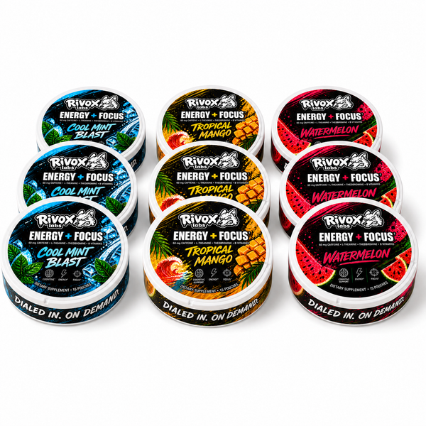 Rivox Focus Pouches – 9-Pack | 3 of each flavor, Zero Nicotine
