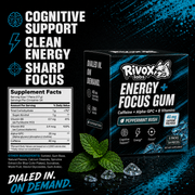 Rivox Energy + Focus Gum Peppermint Rush supplement facts panel