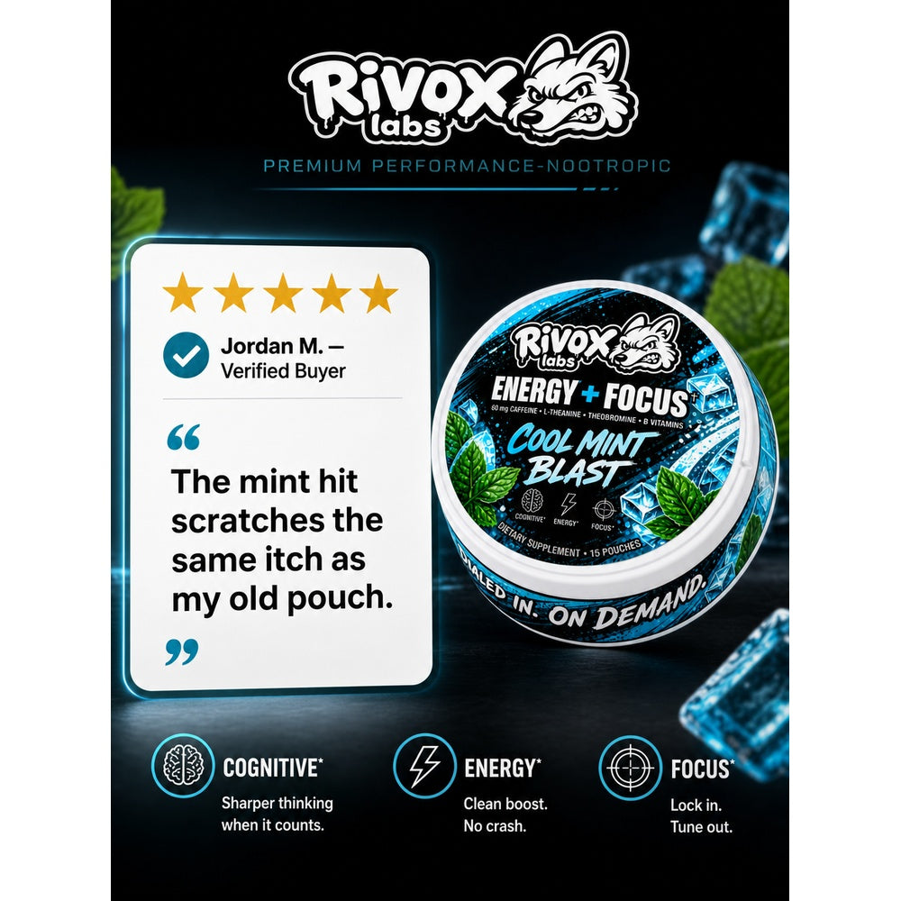 Rivox Focus Pouches – 9-Pack | 3 of each flavor, Zero Nicotine