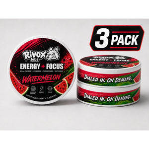 Rivox Focus Pouches – Watermelon Candy 3 Pack | Zero-Nicotine Energy + Focus, Caffeine + L-Theanine (No Crash)