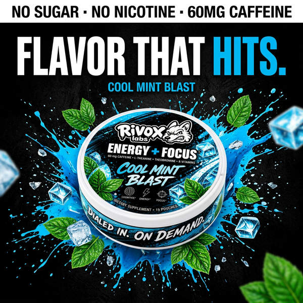 Rivox Focus Pouches – Cool Mint | Zero-Nicotine Energy + Focus, Caffeine + L-Theanine
