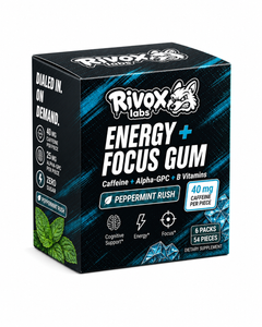 Rivox Energy + Focus Gum box, Peppermint Rush flavor