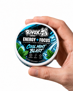 Hand holding a Rivox Cool Mint focus pouch can