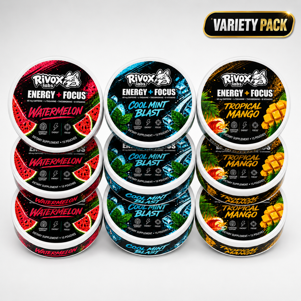 Rivox Focus Pouches – 9-Pack | 3 of each flavor, Zero Nicotine