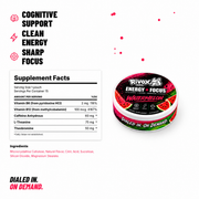 Rivox Watermelon Candy supplement facts: caffeine, L-theanine, theobromine, B6, B12