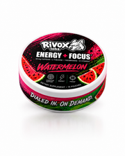 Rivox Watermelon Candy zero-nicotine focus pouch can, front view