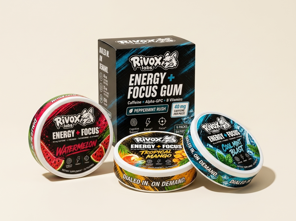 Rivox Labs launch lineup — Focus Pouches and Energy + Focus Gum