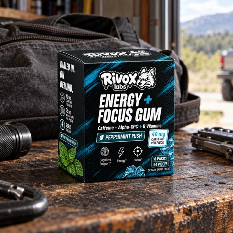 Rivox Peppermint Rush gum on a workbench