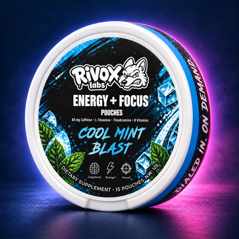 Rivox Focus Pouches – Cool Mint | Zero-Nicotine Energy + Focus, Caffeine + L-Theanine
