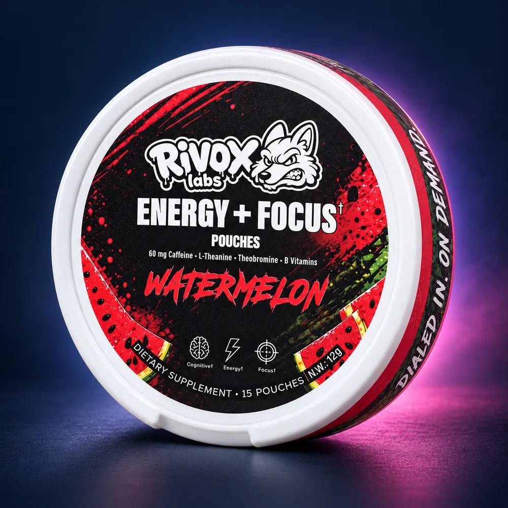 Rivox Focus Pouches – Watermelon | Zero-Nicotine Energy + Focus, Caffeine + L-Theanine